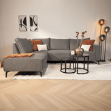 Corner sofa with chaise longue in anthracite chenille Yara - left 