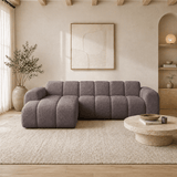 Banken-Hoekbank met lounge zacht bruin bouclé stof - strepen - links - Brix-Dimehouse