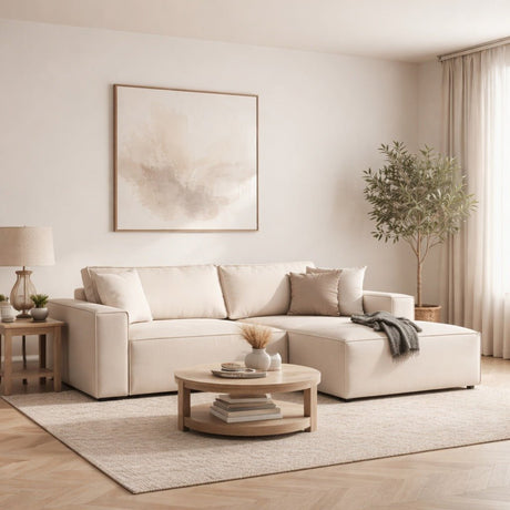 Beige fabric sofa bed - with storage space - right facing - 260 x 170 cm - Pirlo