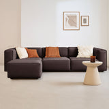 Modular corner sofa with loose pouf dark brown linen fabric Fora 