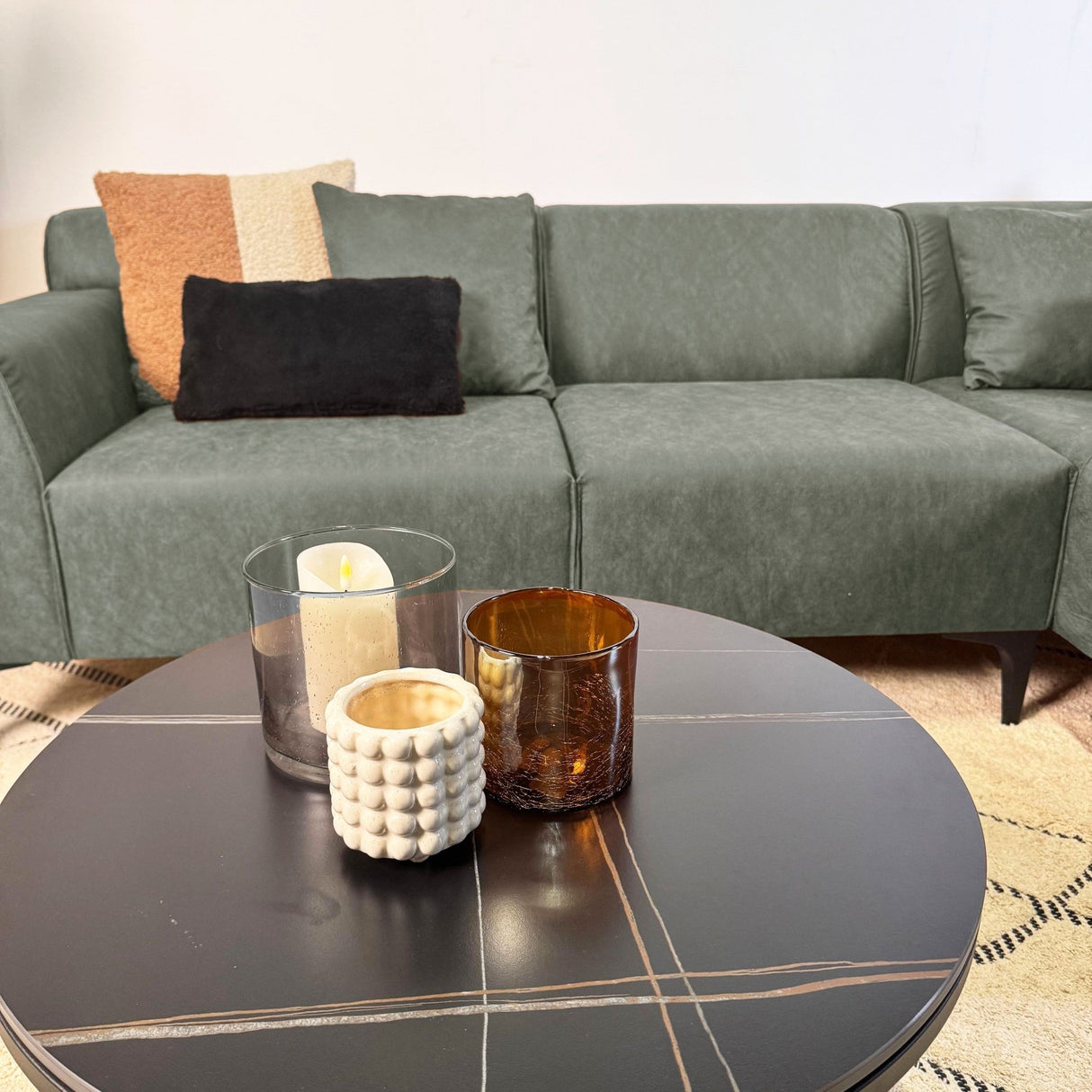 Corner sofa with compact lounge green microfiber Davidson - right 