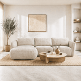 Banken - Hoekbank ronde longue beige velvet structuurstof Dwayne - links - Dimehouse