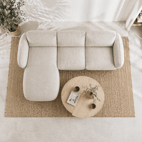 Corner sofa round longue beige velvet textured fabric Dwayne - left