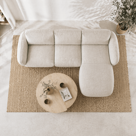 Corner sofa round longue beige velvet textured fabric Dwayne - right