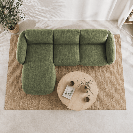 Corner sofa round longue olive green velvet textured fabric Dwayne - left