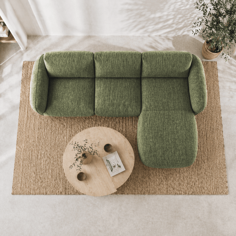 Corner sofa round lounge olive green velvet textured fabric Dwayne - right