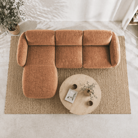 Corner sofa round longue copper velvet textured fabric Dwayne - left