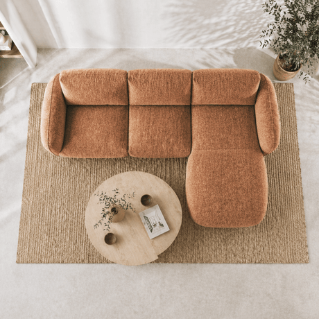 Corner sofa round longue copper velvet textured fabric Dwayne - right