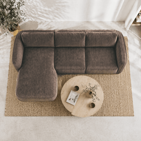 Corner sofa round longue mocha brown velvet textured fabric Dwayne - left
