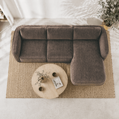 Corner sofa round longue mocha brown velvet textured fabric Dwayne - right