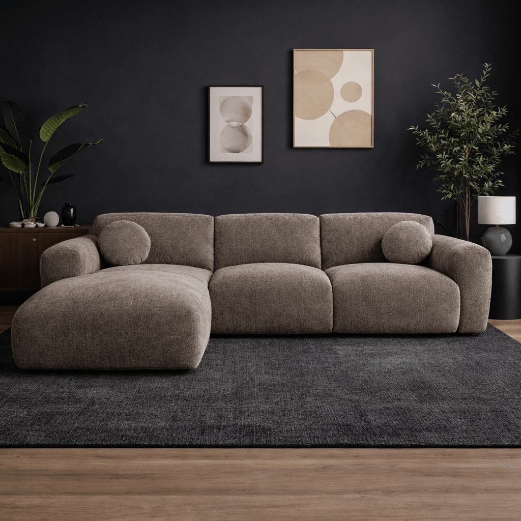 Banken - Hoekbank taupe chenille stof - 292x169 cm - Shane - links - Dimehouse