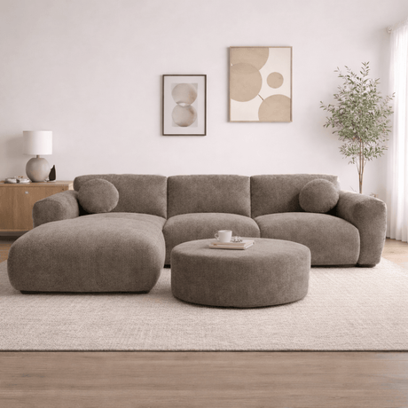 Corner sofa taupe chenille fabric - 292x169 cm - Shane - left