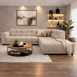 Banken - Hoekbank met lounge beige bouclé stof Nova - rechts - Dimehouse