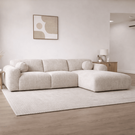Banken - Hoekbank beige chenille stof - 292x169 cm - Shane - rechts - Dimehouse
