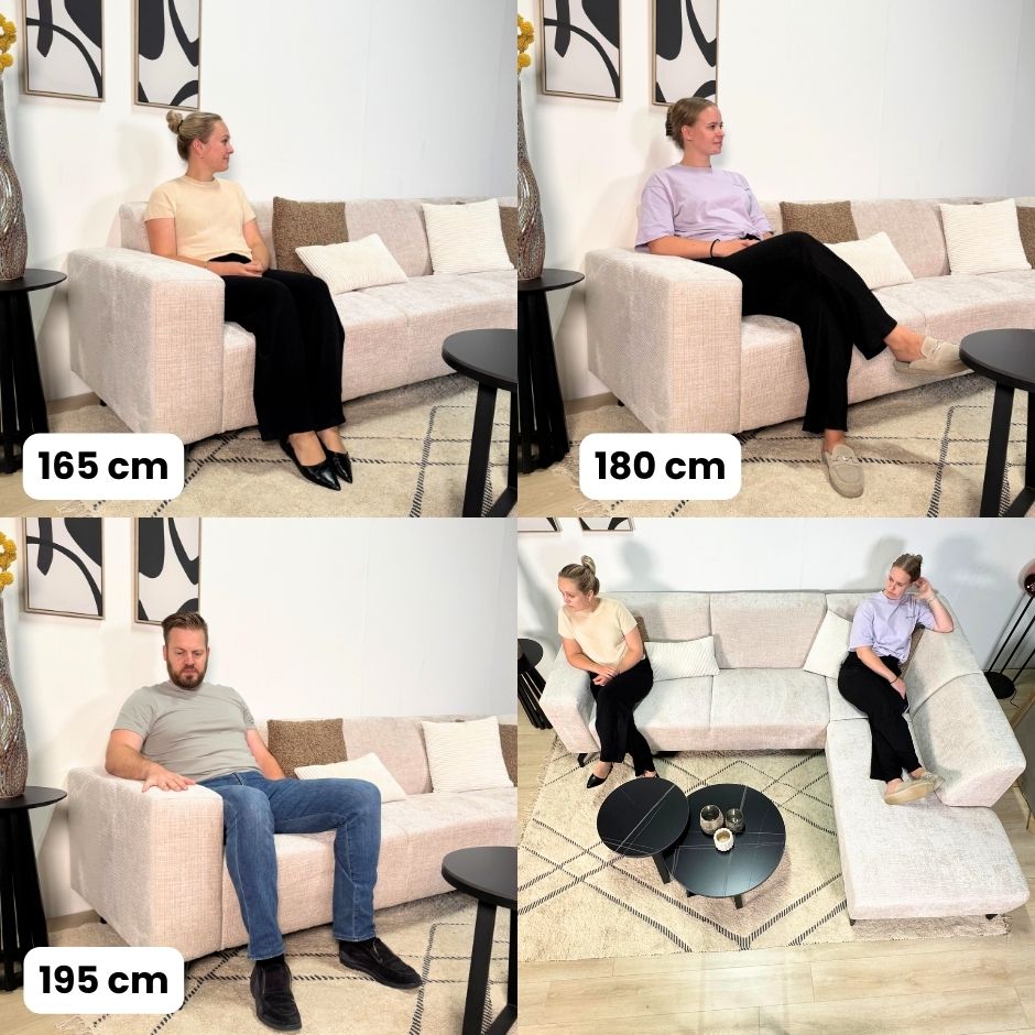 Corner sofa with chaise longue, beige chenille fabric Manon - right 