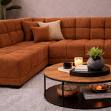 Banken - Hoekbank met lounge koper bouclé stof Nova - links - Dimehouse