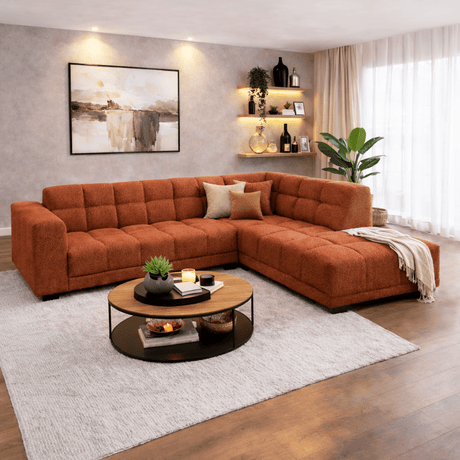 Corner sofa with lounge copper bouclé fabric Nova - right