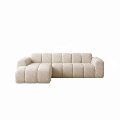 Corner sofa with lounge beige velvet textured fabric - stripes - left - Brix