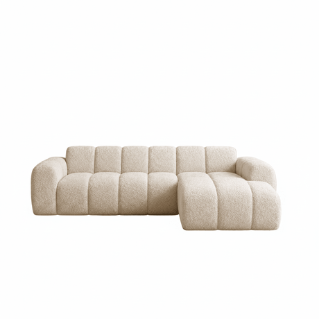 Corner sofa with lounge beige velvet textured fabric - stripes - right - Brix
