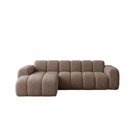 Corner sofa with lounge soft brown bouclé fabric - stripes - left - Brix