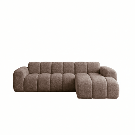 Corner sofa with lounge soft brown bouclé fabric - stripes - right - Brix