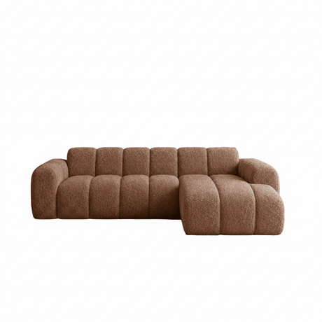 Corner sofa with lounge soft brown bouclé fabric - stripes - right - Brix