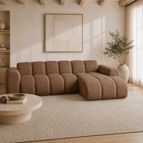 Corner sofa with lounge beige bouclé fabric - stripes - left - Brix