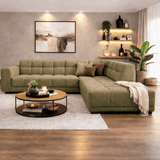Banken - Hoekbank met lounge olijf groen bouclé stof Nova - rechts - Dimehouse