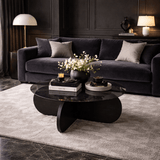 Round coffee table Aris black melamine and smoked glass 75 cm