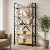 Industrial Bookcase Ely Atlantic Pinewood Melamine - Black Frame - 180x90 cm 