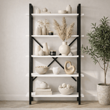 Industrial Bookshelf Ely White Wood Melamine - Black Frame - 180x90 cm 