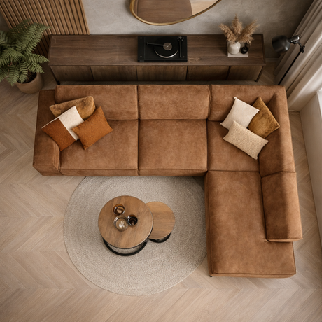 Industrial corner sofa cognac eco-leather Brisbane - right 