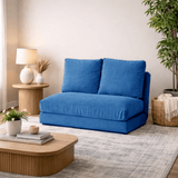 Sofa bed Japandi blue fabric 2-seater - low back and adjustable - Taida
