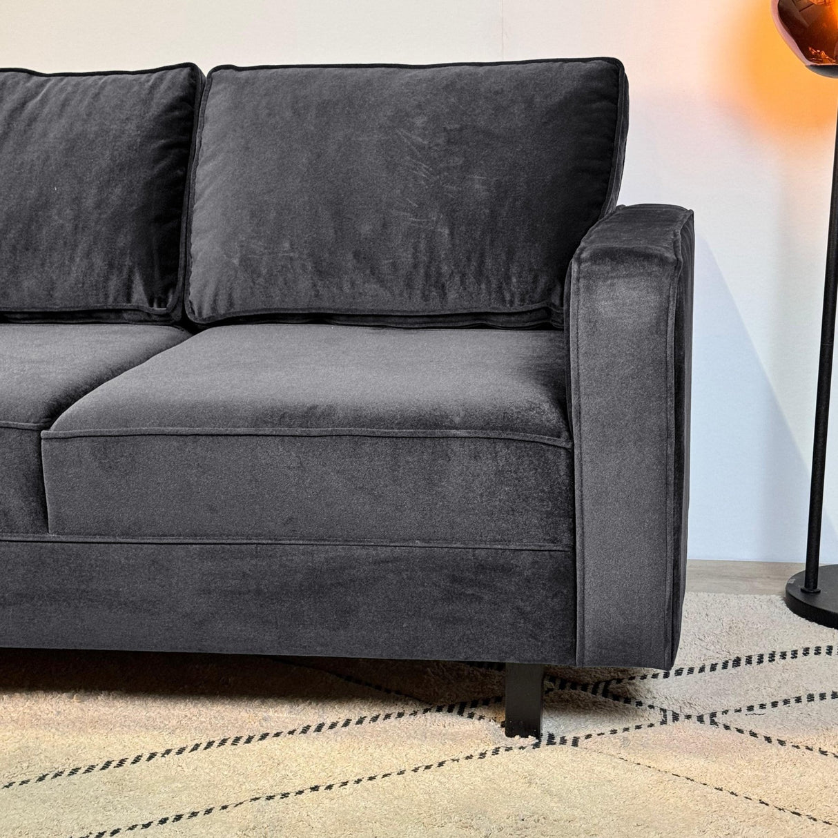 3-seater Sofa Kale Velvet Anthracite - comfortable loose cushions 