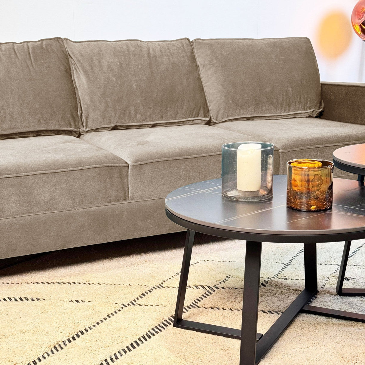 3-seater Sofa Kale Velvet Crème - comfortable loose cushions 