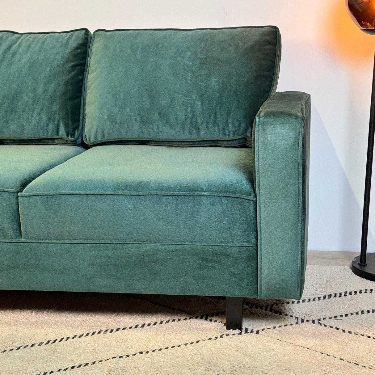 3-seater Sofa Kale Velvet Green - comfortable loose cushions 