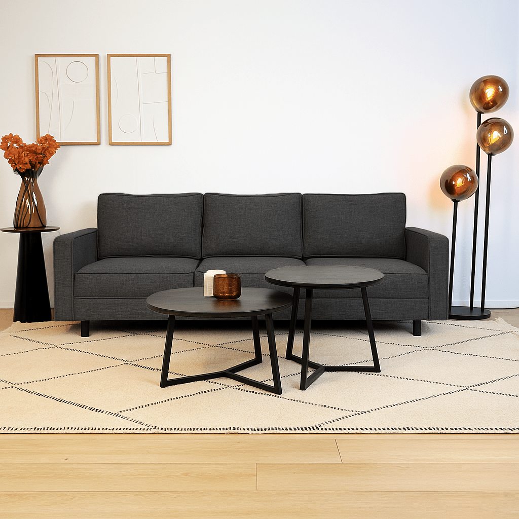 3-seater Sofa Kale linen fabric anthracite - comfortable cushions 