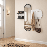 Coat Rack White Melamine 9-Hook - With Mirror - Two Shelves 