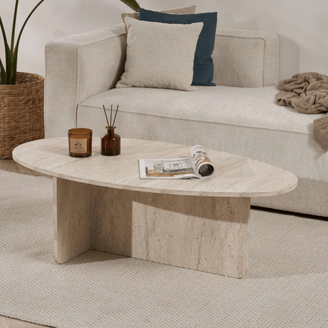 Pebble-shaped coffee table travertine – 120 x 60 cm – Baro