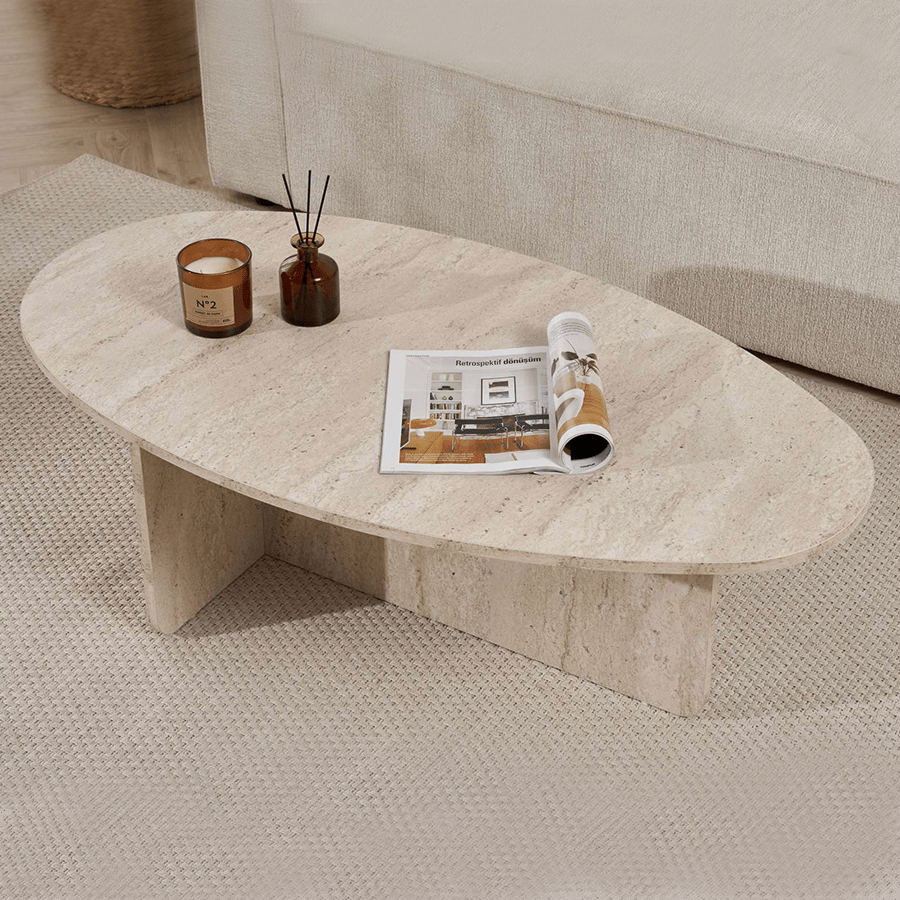 Pebble-shaped coffee table travertine – 120 x 60 cm – Baro