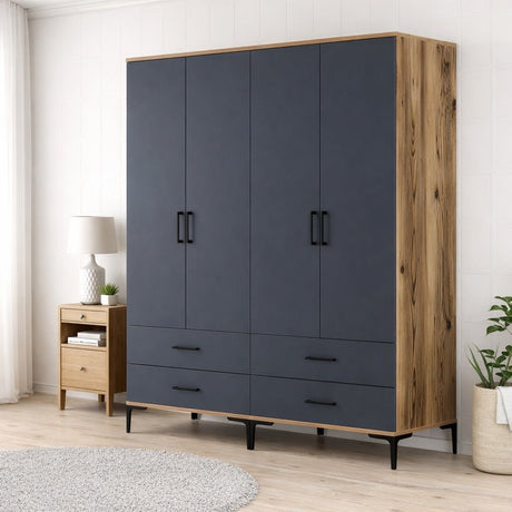 Wardrobe Kumsal TT Walnut Anthracite Melamine 160x47.5x201.4 cm