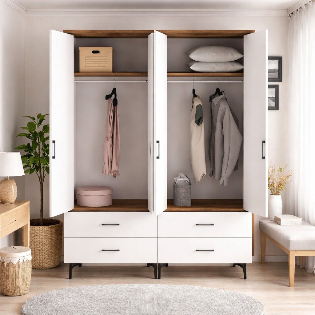 Wardrobe Kumsal TT Walnut White Melamine 160x47.5x201.4 cm