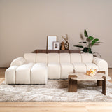 Sofas-Corner sofa with lounge beige bouclé fabric - stripes - left - Brix-Dimehouse