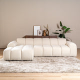 Sofas-Corner sofa with lounge beige bouclé fabric - stripes - left - Brix-Dimehouse