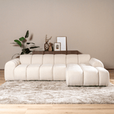 Sofas-Corner sofa with lounge beige bouclé fabric - stripes - right - Brix-Dimehouse