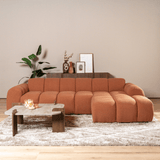 Sofas-Corner sofa with lounge copper bouclé fabric - stripes - right - Brix-Dimehouse