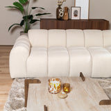 Sofas-Corner sofa with lounge beige bouclé fabric - stripes - right - Brix-Dimehouse