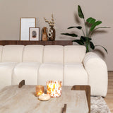 Sofas-Corner sofa with lounge beige bouclé fabric - stripes - left - Brix-Dimehouse