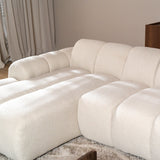 Sofas-Corner sofa with lounge beige bouclé fabric - stripes - left - Brix-Dimehouse