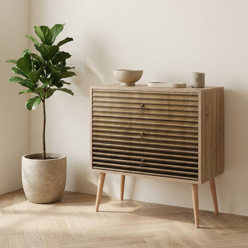 Chests of drawers - Chest of drawers Trio Sonoma Oak Melamine 80x90x40 cm - Dimehouse